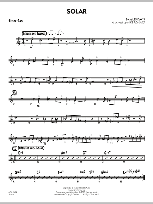 Mike Tomaro Solar - Tenor Sax Sheet Music Notes & Chords for Jazz Ensemble - Download or Print PDF