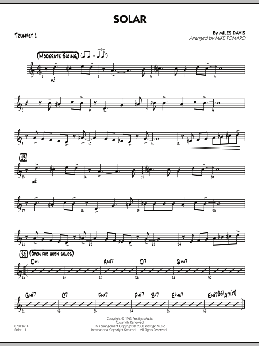 Mike Tomaro Solar - Trumpet 1 Sheet Music Notes & Chords for Jazz Ensemble - Download or Print PDF