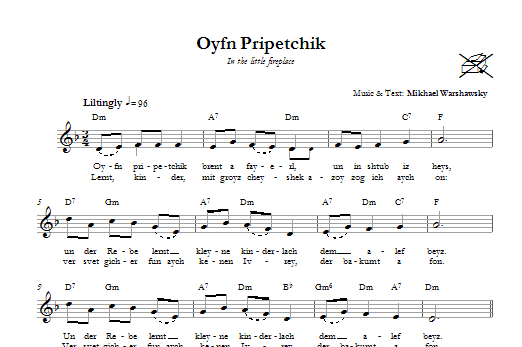 Mikhael Warshawsky Oyfn Pripetchik (On The Fireplace) Sheet Music Notes & Chords for Melody Line, Lyrics & Chords - Download or Print PDF