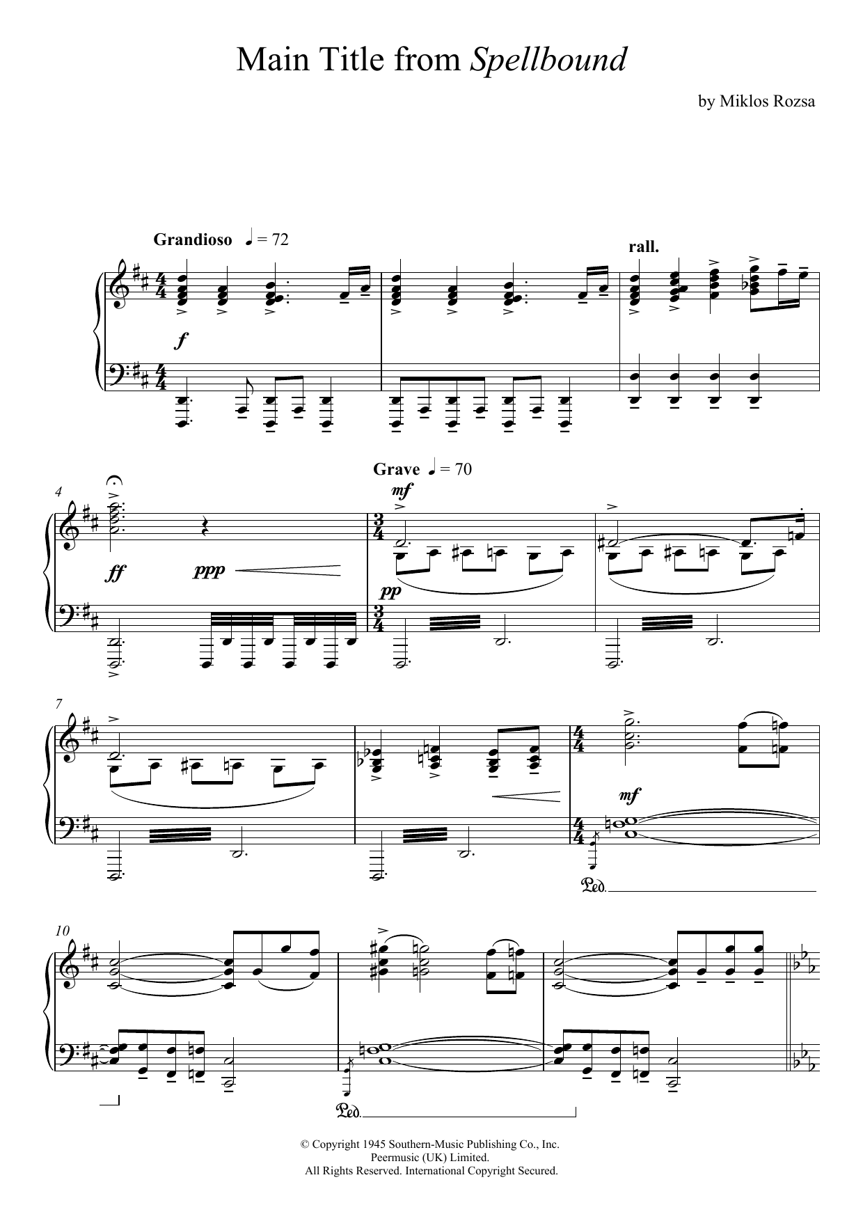 Miklos Rozsa Spellbound Sheet Music Notes & Chords for Piano - Download or Print PDF