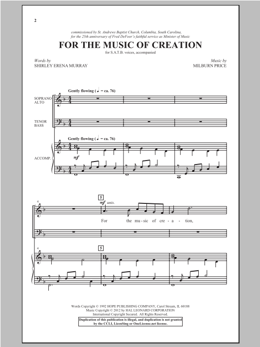 Milburn Price For The Music Of Creation Sheet Music Notes & Chords for SATB - Download or Print PDF
