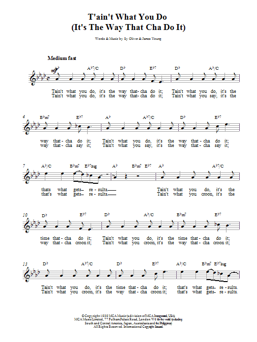 Ella Fitzgerald Tain't What You Do Sheet Music Notes & Chords for Melody Line, Lyrics & Chords - Download or Print PDF