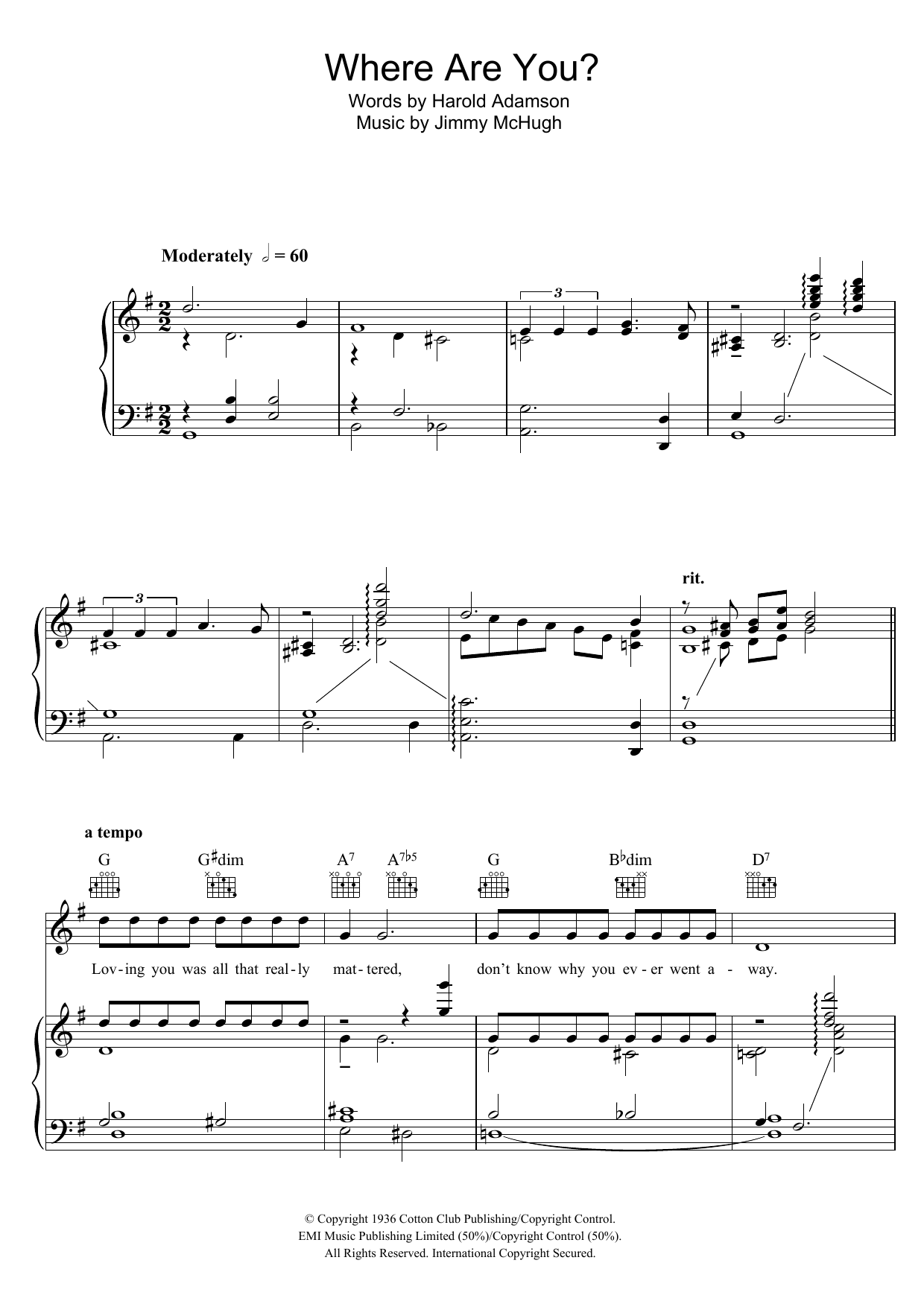 Mildred Bailey Where Are You? Sheet Music Notes & Chords for Piano, Vocal & Guitar (Right-Hand Melody) - Download or Print PDF