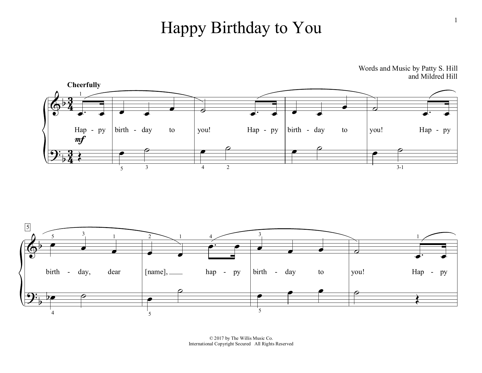 Mildred Hill & Patty Hill Happy Birthday To You (arr. Christopher Hussey) Sheet Music Notes & Chords for Educational Piano - Download or Print PDF