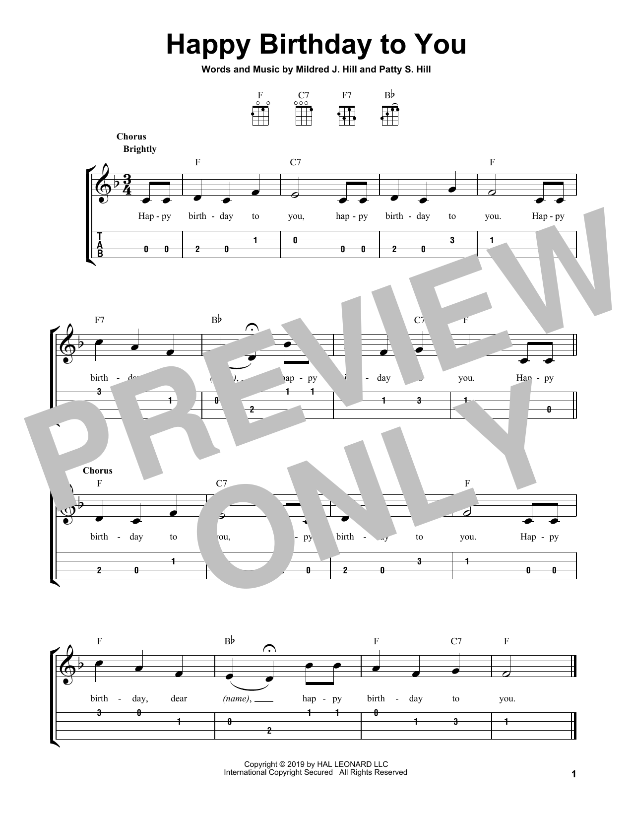 Mildred J. Hill & Patty S. Hill Happy Birthday To You Sheet Music Notes & Chords for Ukulele - Download or Print PDF