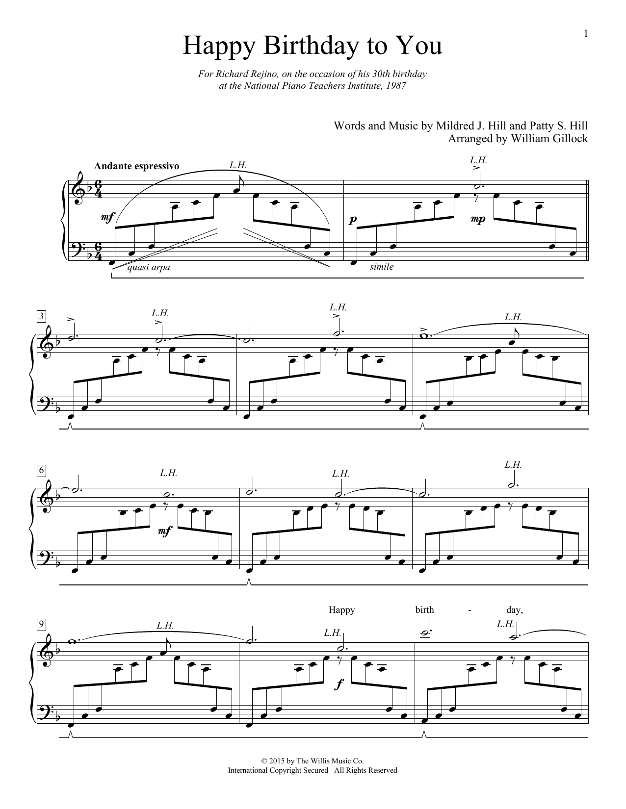 William Gillock Happy Birthday To You Sheet Music Notes & Chords for Educational Piano - Download or Print PDF