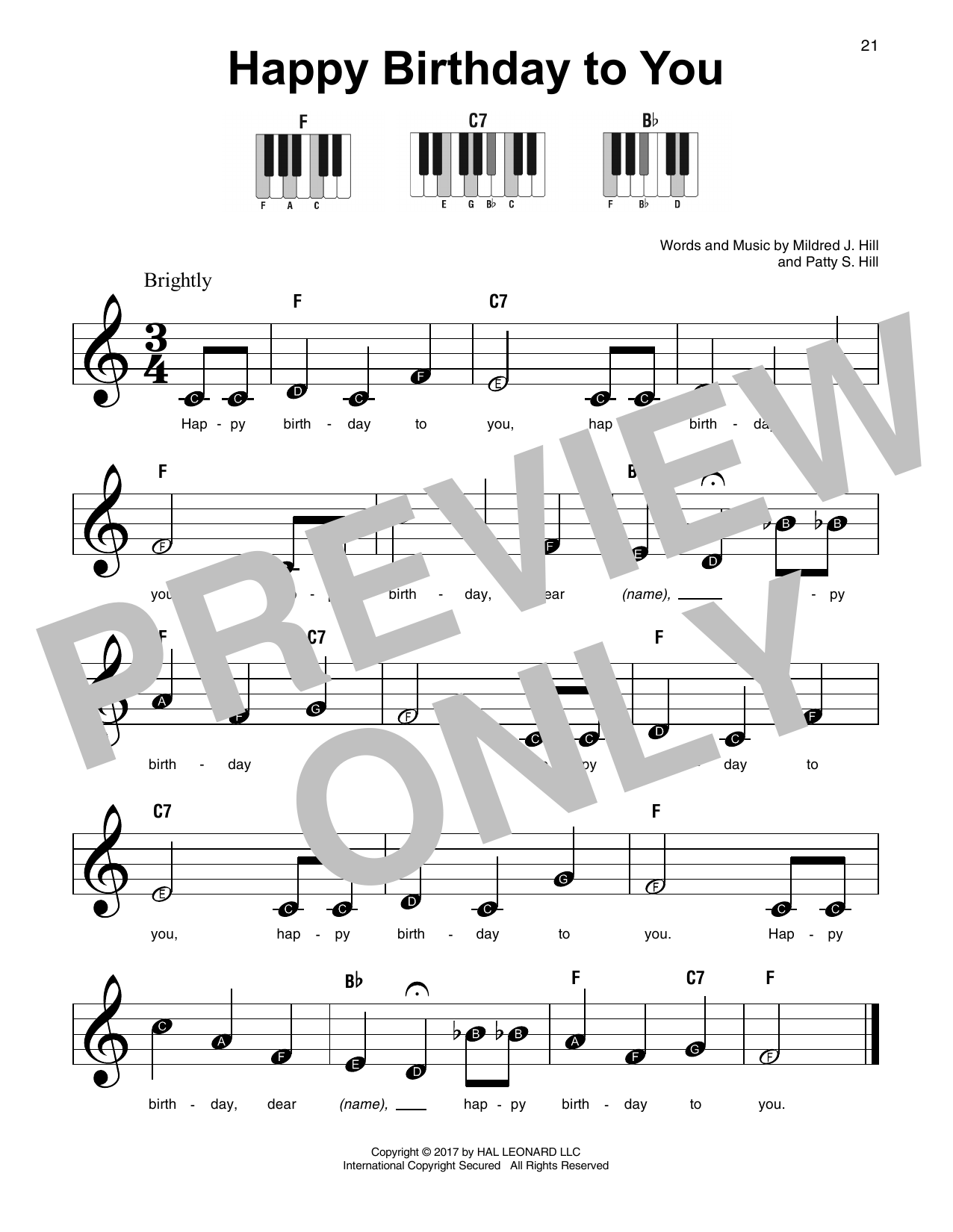 Mildred J. Hill Happy Birthday To You Sheet Music Notes & Chords for SPREP - Download or Print PDF