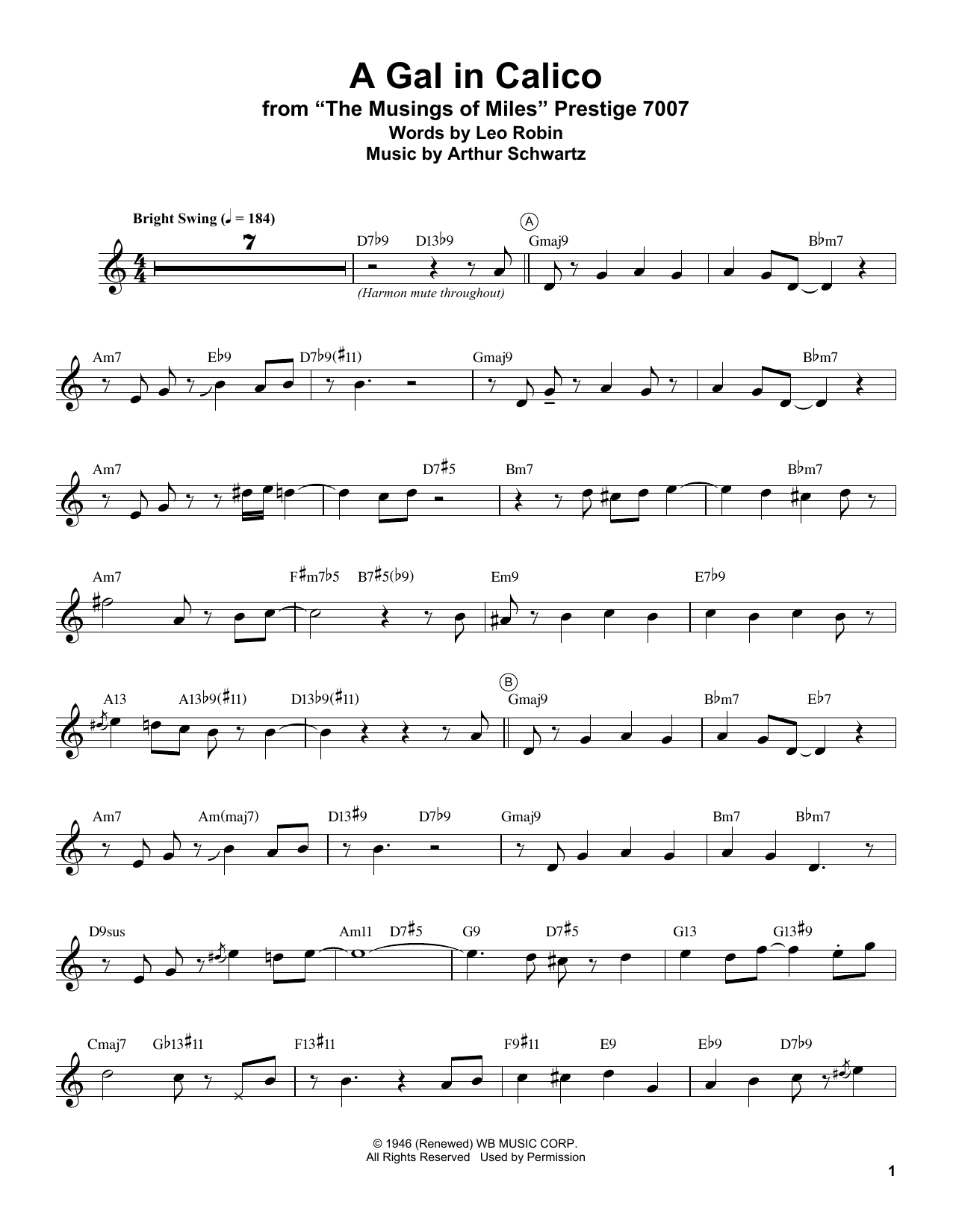 Miles Davis A Gal In Calico Sheet Music Notes & Chords for Trumpet Transcription - Download or Print PDF