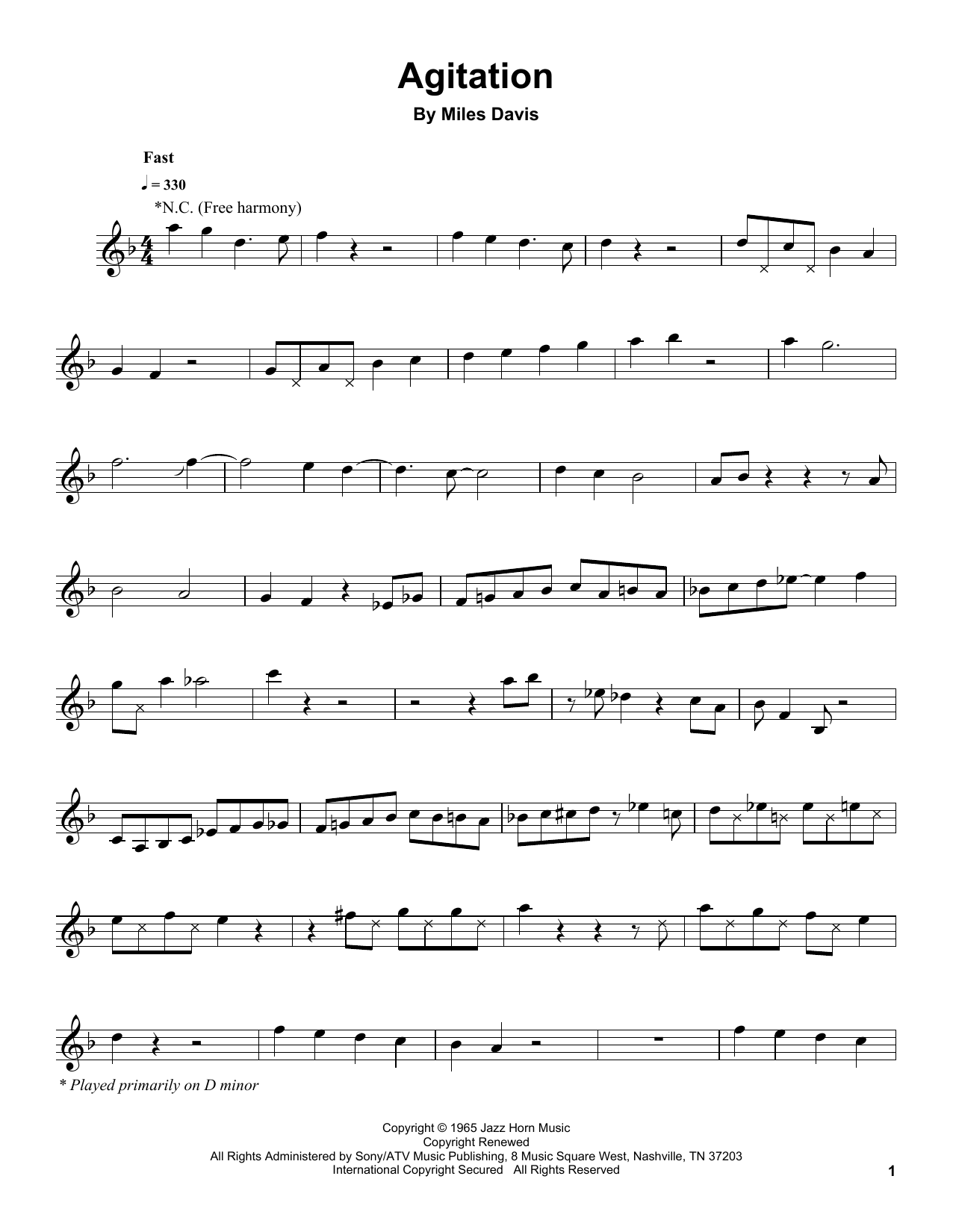 Miles Davis Agitation Sheet Music Notes & Chords for Trumpet Transcription - Download or Print PDF