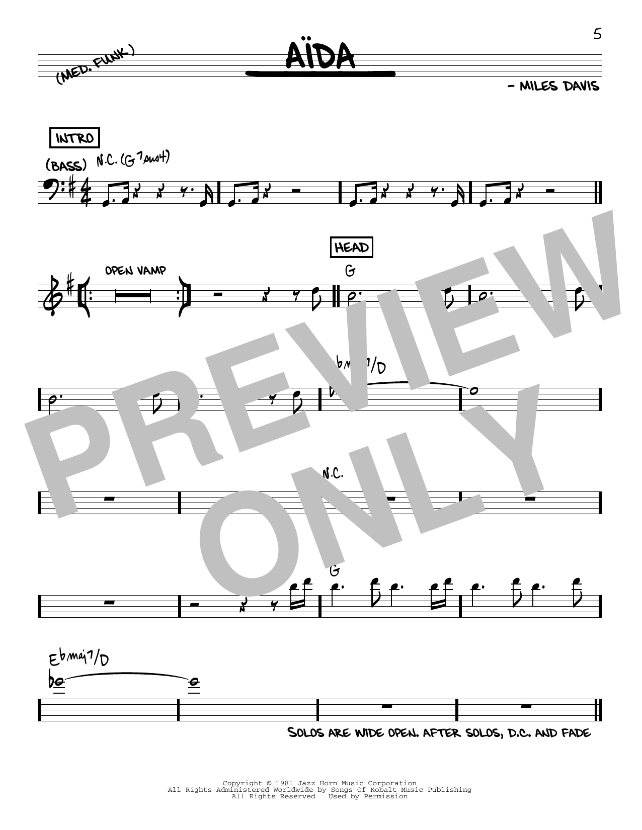 Miles Davis Aida Sheet Music Notes & Chords for Real Book – Melody & Chords - Download or Print PDF