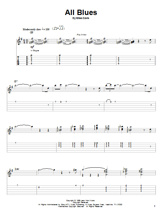 Miles Davis All Blues Sheet Music Notes & Chords for Guitar Tab - Download or Print PDF