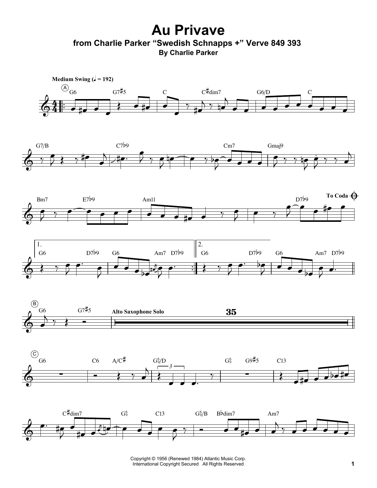 Miles Davis Au Privave Sheet Music Notes & Chords for Trumpet Transcription - Download or Print PDF