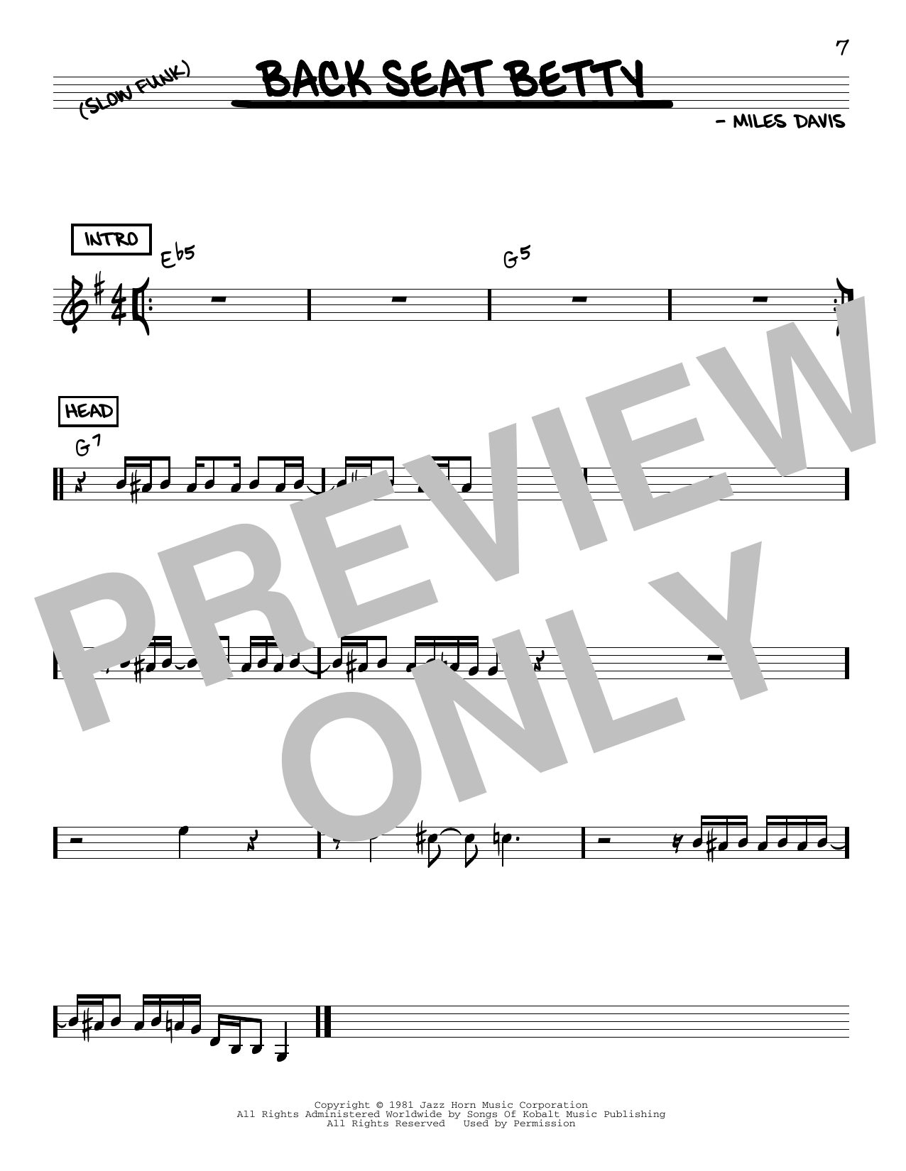 Miles Davis Back Seat Betty Sheet Music Notes & Chords for Real Book – Melody & Chords - Download or Print PDF