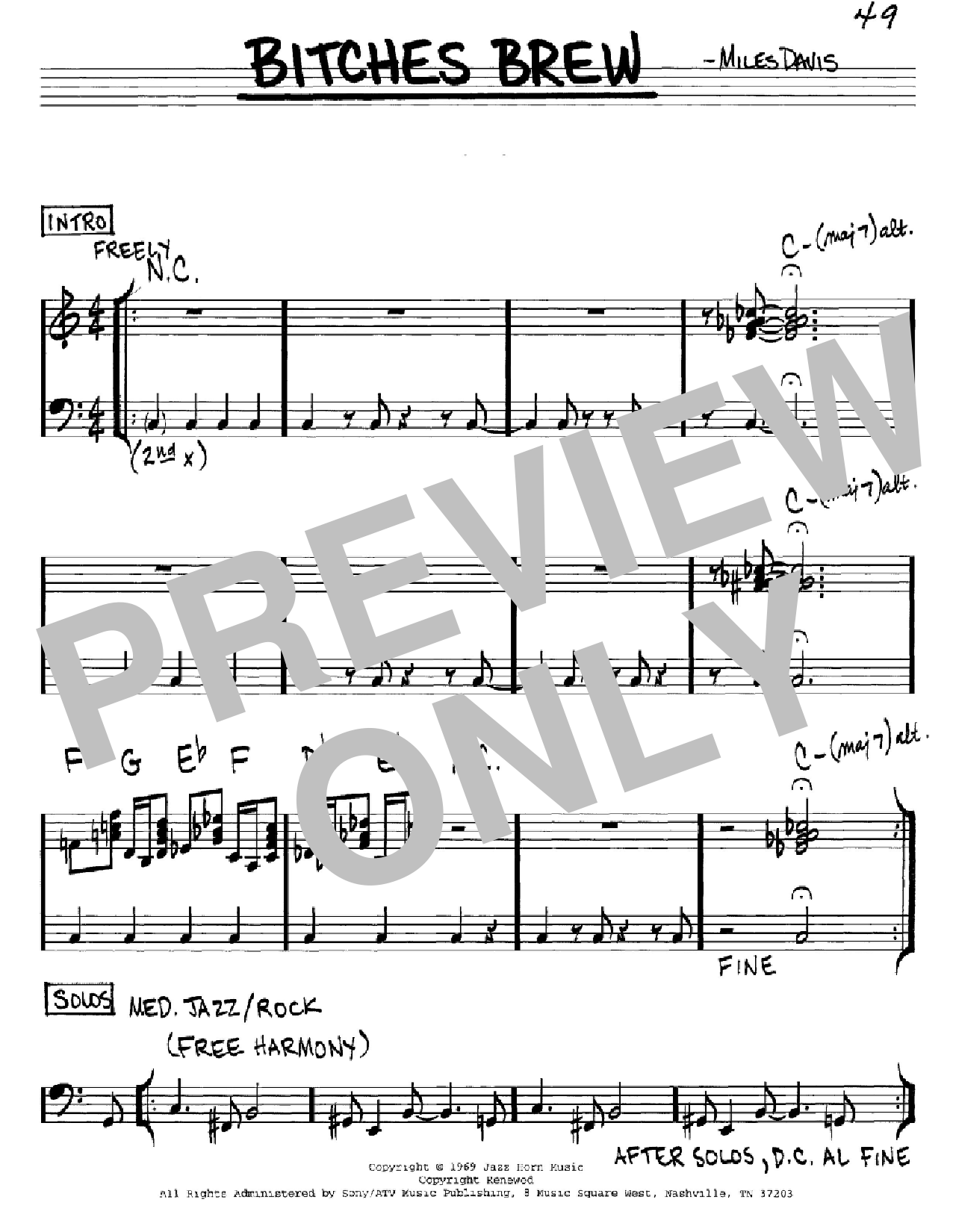 Miles Davis Bitches Brew Sheet Music Notes & Chords for Real Book – Melody & Chords - Download or Print PDF