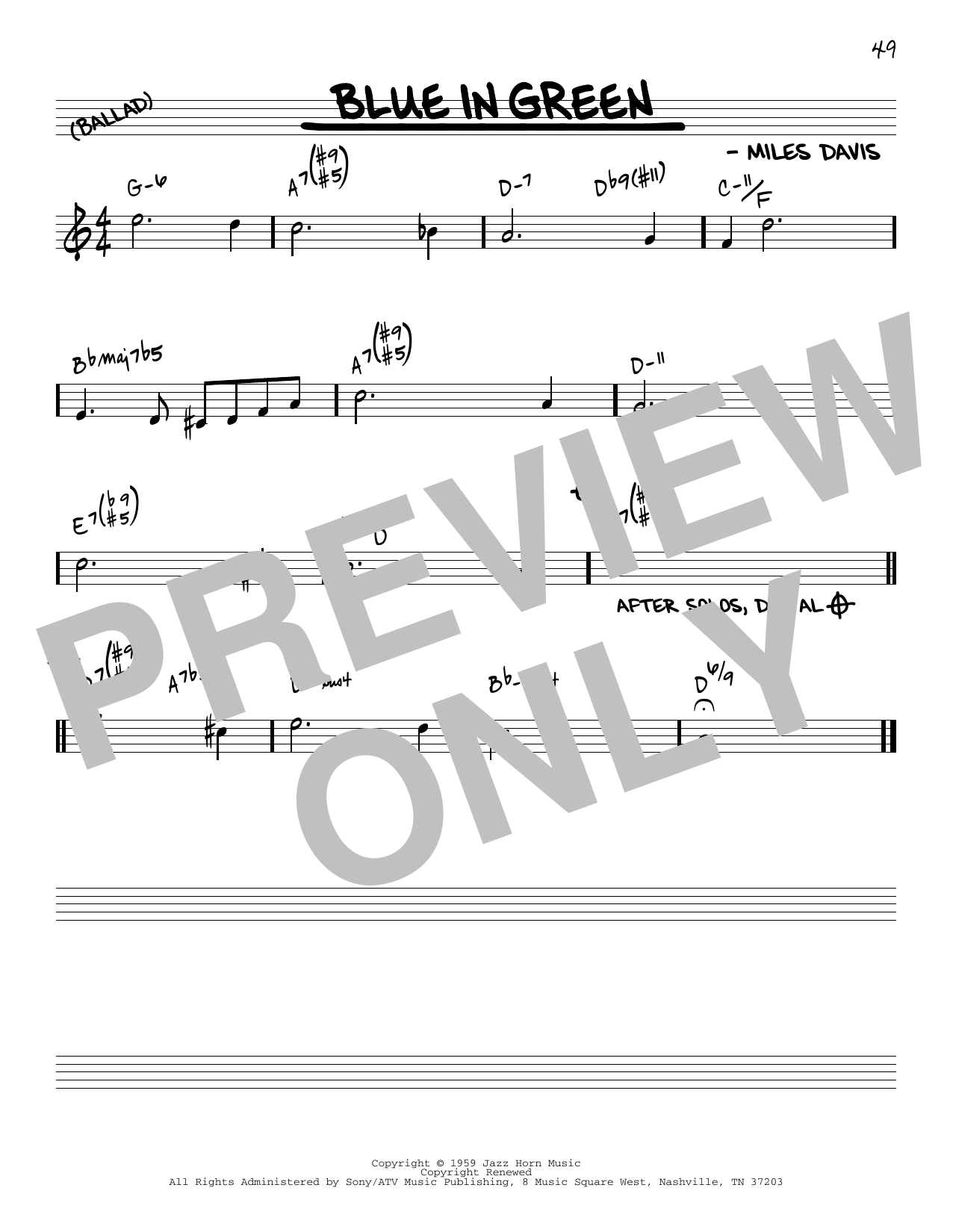 Miles Davis Blue In Green [Reharmonized version] (arr. Jack Grassel) Sheet Music Notes & Chords for Real Book – Melody & Chords - Download or Print PDF