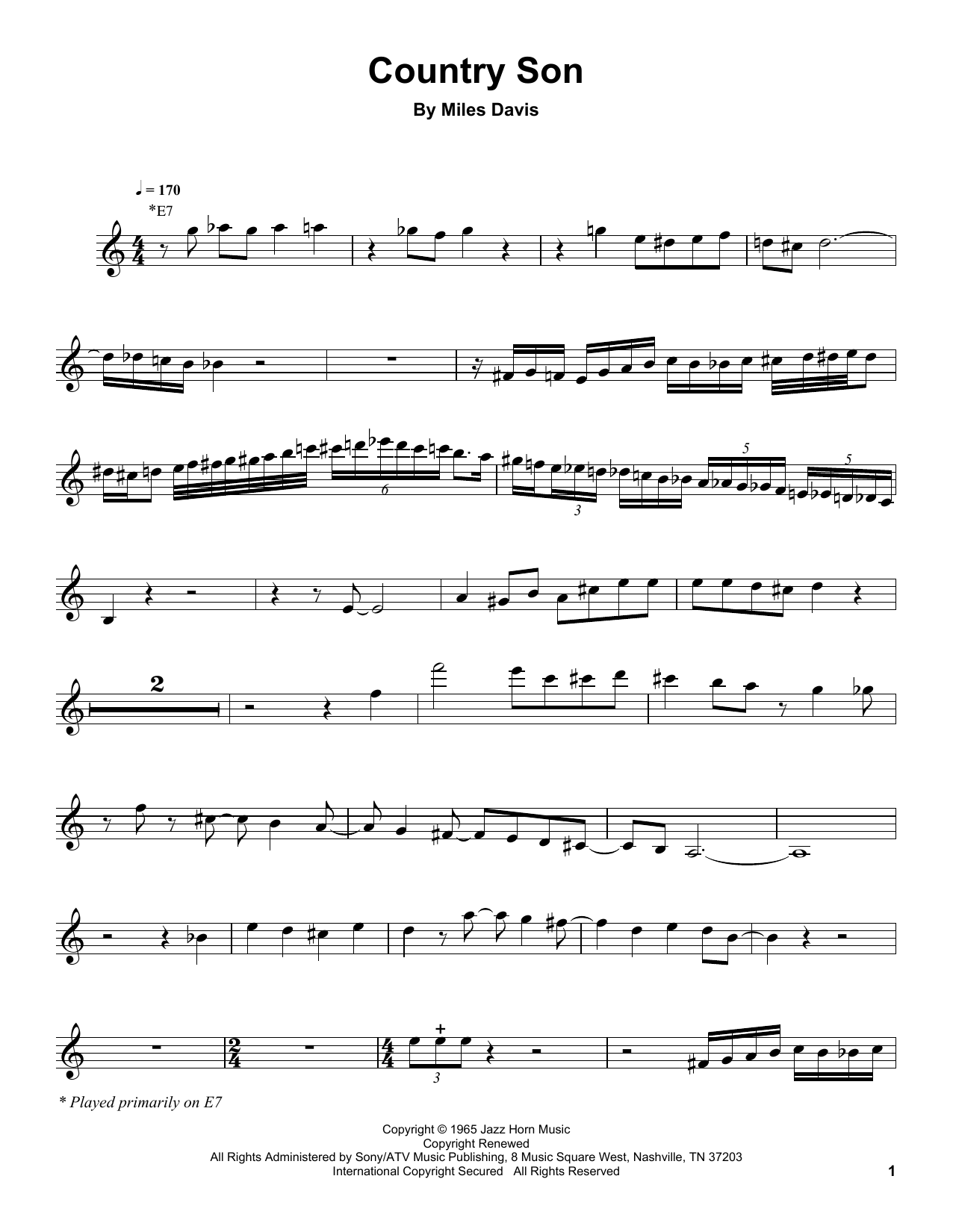 Miles Davis Country Son Sheet Music Notes & Chords for Real Book – Melody & Chords - Download or Print PDF