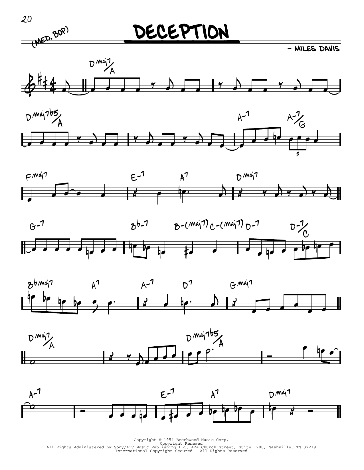 Miles Davis Deception Sheet Music Notes & Chords for Real Book – Melody & Chords - Download or Print PDF