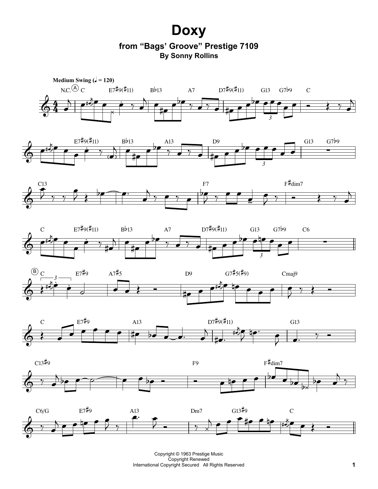 Miles Davis Doxy Sheet Music Notes & Chords for Trumpet Transcription - Download or Print PDF