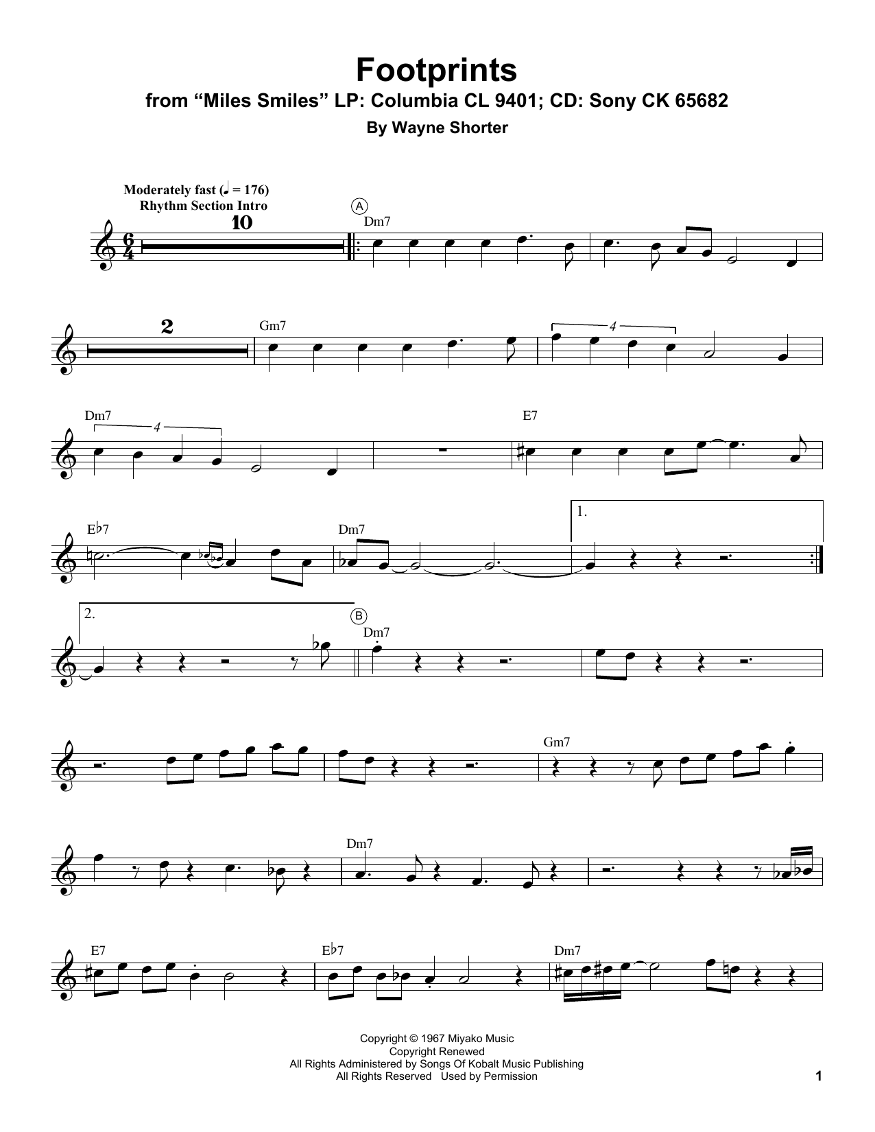 Miles Davis Footprints Sheet Music Notes & Chords for Trumpet Transcription - Download or Print PDF