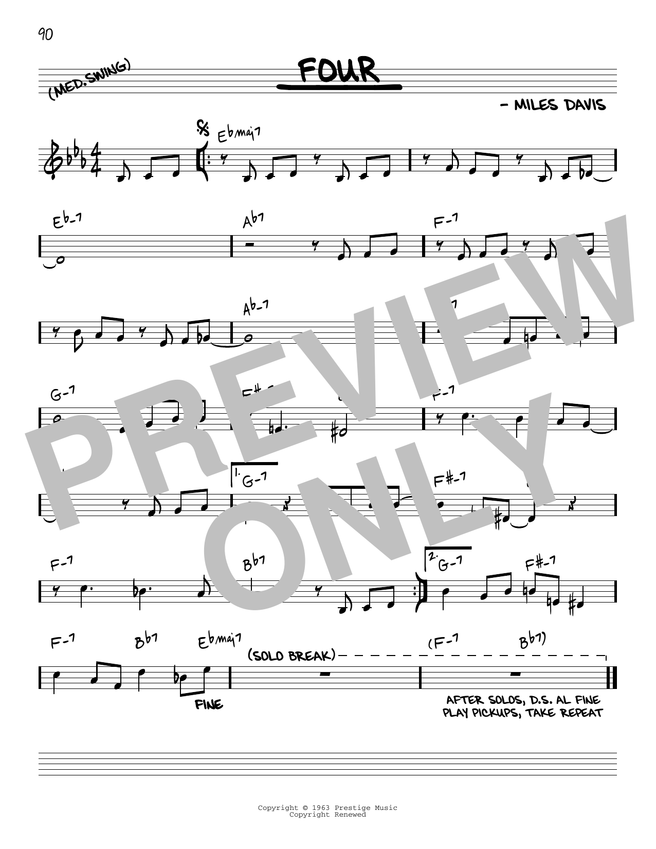 Miles Davis Four Sheet Music Notes & Chords for Trumpet Transcription - Download or Print PDF
