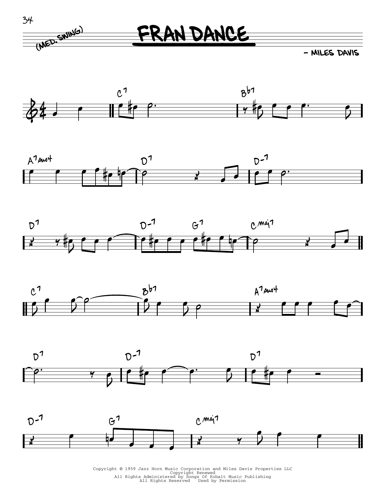 Miles Davis Fran Dance Sheet Music Notes & Chords for Real Book – Melody & Chords - Download or Print PDF