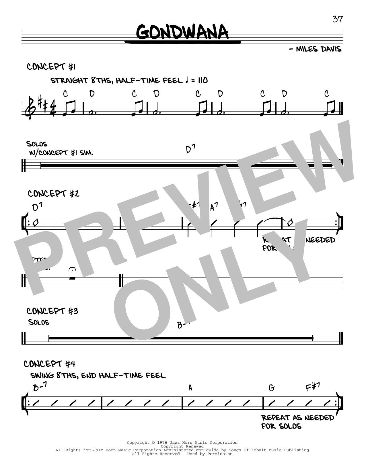 Miles Davis Gondwana Sheet Music Notes & Chords for Real Book – Melody & Chords - Download or Print PDF