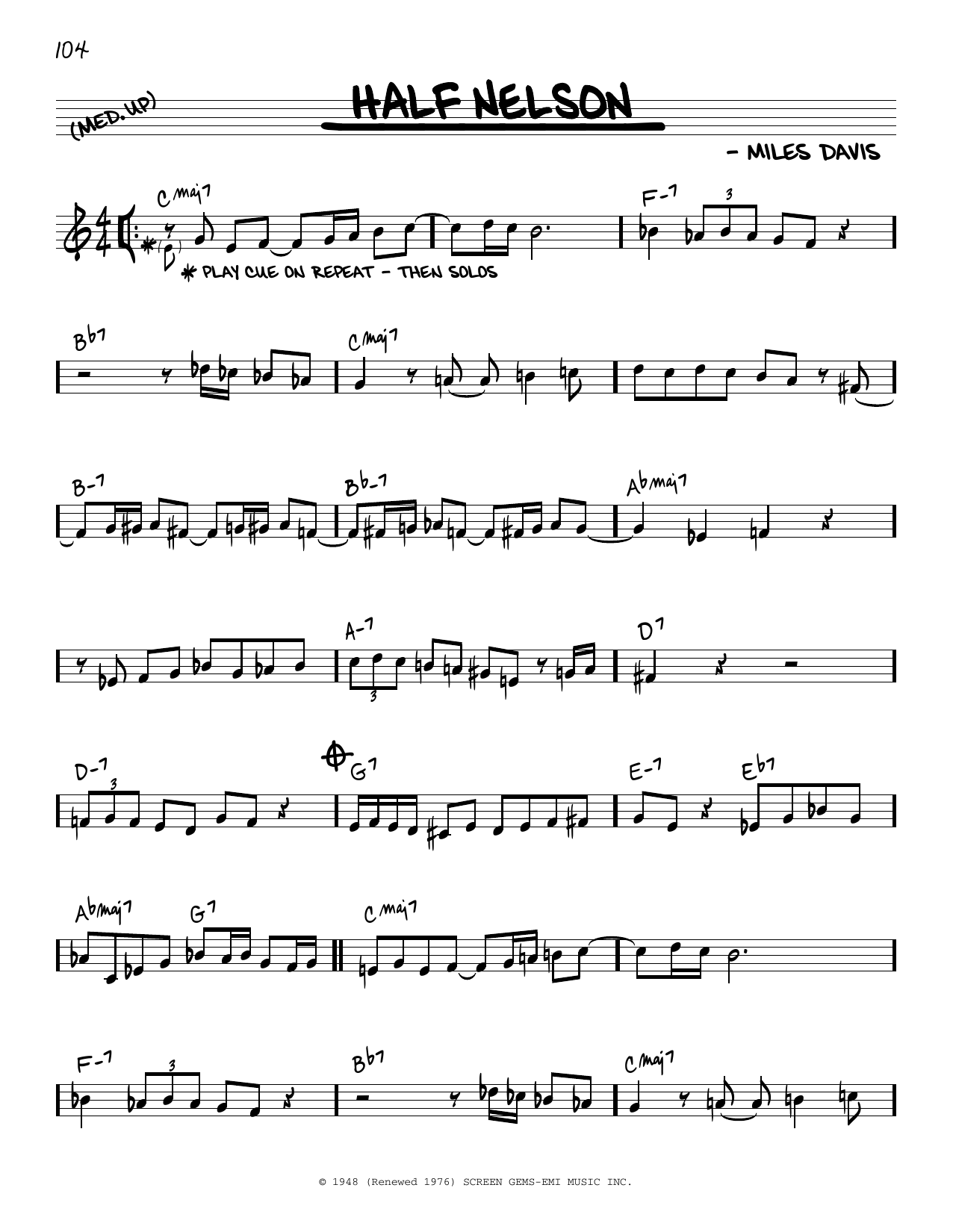 Miles Davis Half Nelson Sheet Music Notes & Chords for Real Book - Melody & Chords - Bb Instruments - Download or Print PDF