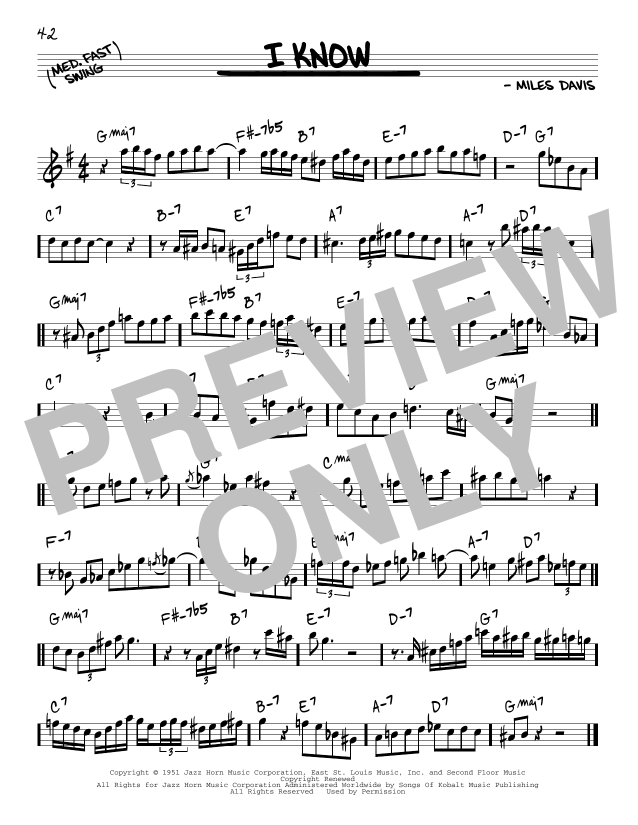 Miles Davis I Know Sheet Music Notes & Chords for Real Book – Melody & Chords - Download or Print PDF