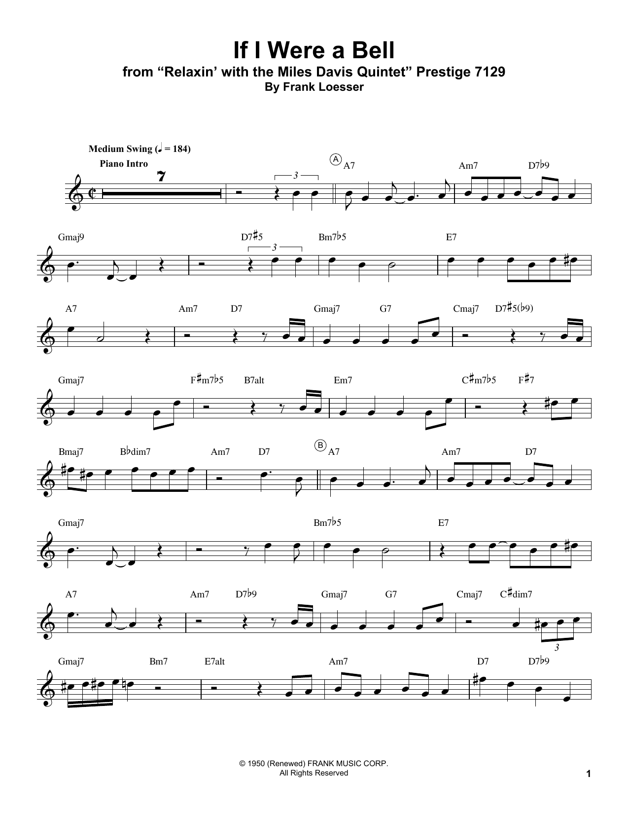 Miles Davis If I Were A Bell Sheet Music Notes & Chords for Trumpet Transcription - Download or Print PDF