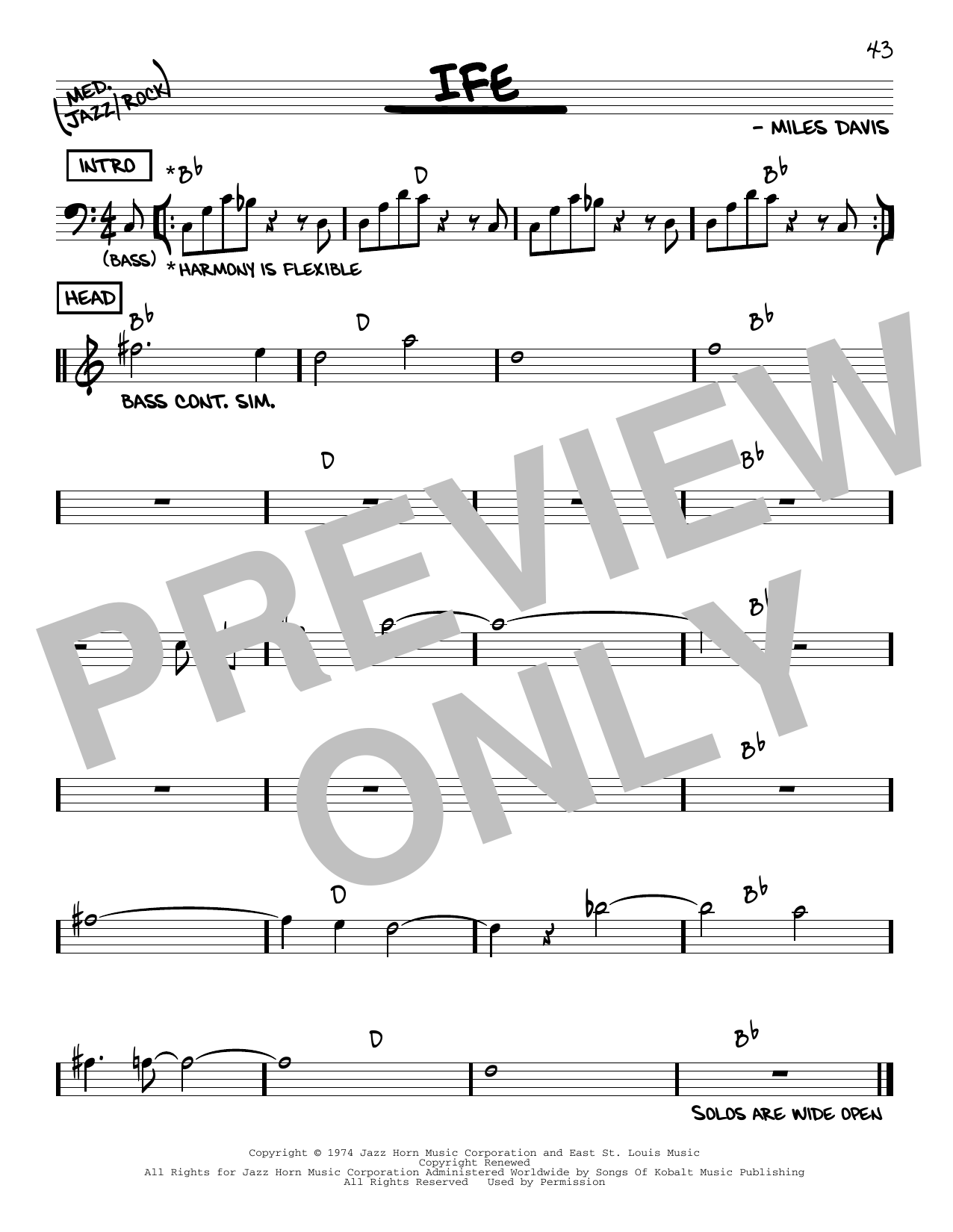 Miles Davis Ife Sheet Music Notes & Chords for Real Book – Melody & Chords - Download or Print PDF