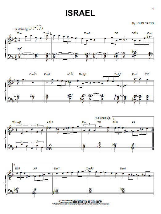 Miles Davis Israel Sheet Music Notes & Chords for Real Book - Melody & Chords - Bass Clef Instruments - Download or Print PDF