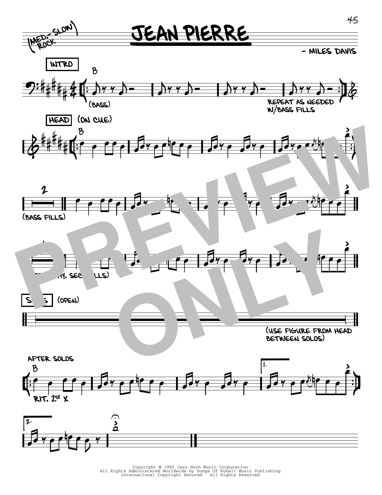 Miles Davis Jean Pierre Sheet Music Notes & Chords for Real Book – Melody & Chords - Download or Print PDF