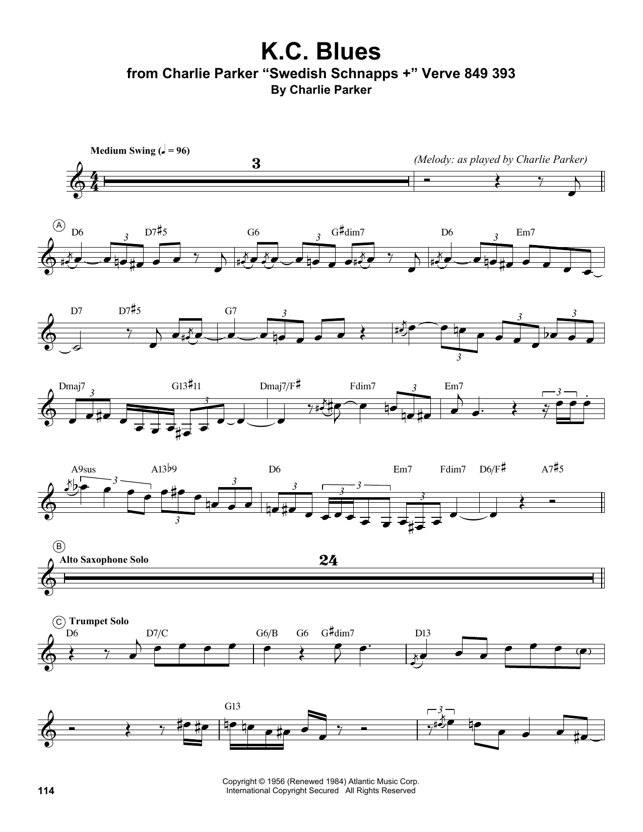 Miles Davis K.C. Blues Sheet Music Notes & Chords for Trumpet Transcription - Download or Print PDF