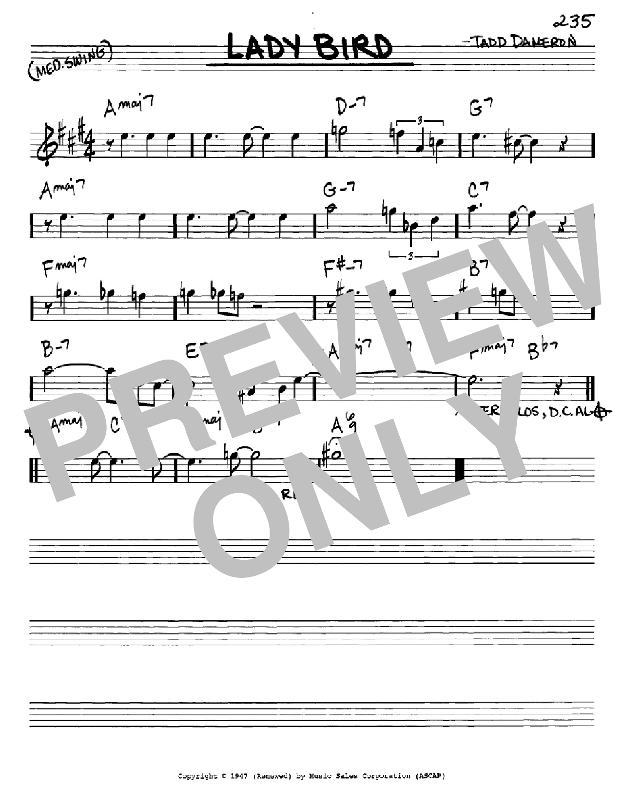 Miles Davis Lady Bird Sheet Music Notes & Chords for Real Book - Melody & Chords - Bb Instruments - Download or Print PDF