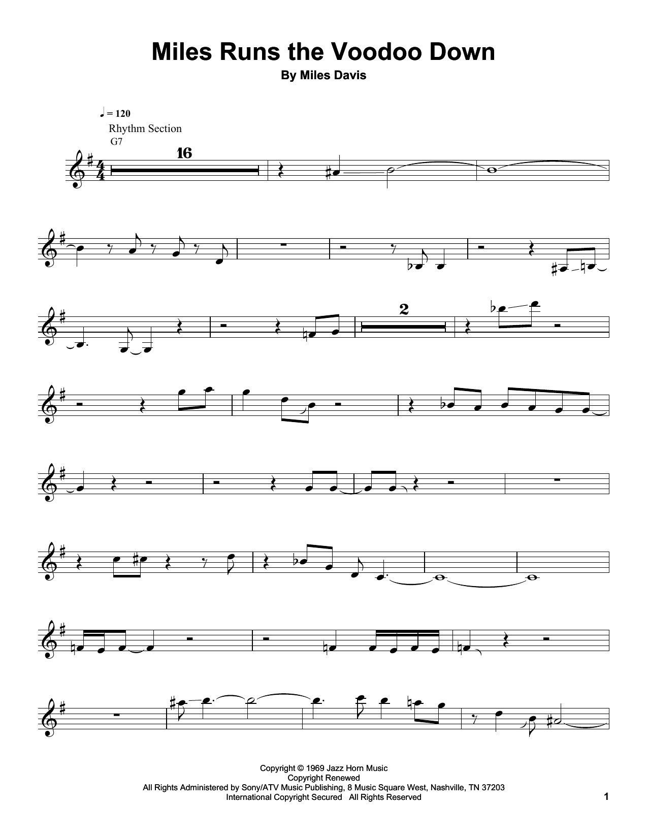 Miles Davis Miles Runs The Voodoo Down Sheet Music Notes & Chords for Trumpet Transcription - Download or Print PDF