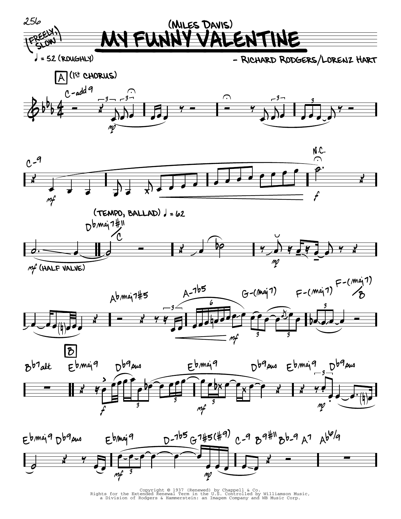Miles Davis My Funny Valentine (solo only) Sheet Music Notes & Chords for Real Book – Melody & Chords - Download or Print PDF