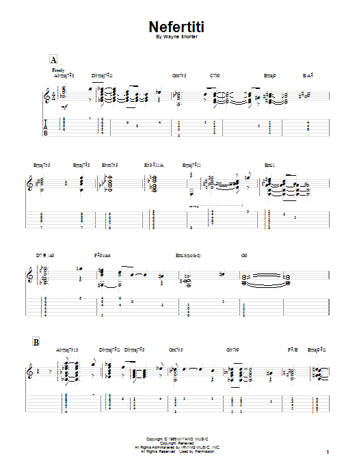 Miles Davis Nefertiti Sheet Music Notes & Chords for Guitar Tab - Download or Print PDF