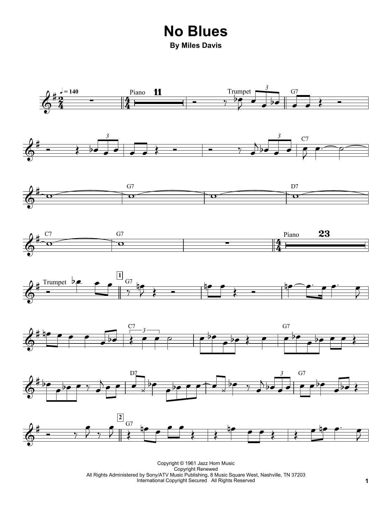 Miles Davis No Blues Sheet Music Notes & Chords for Trumpet Transcription - Download or Print PDF