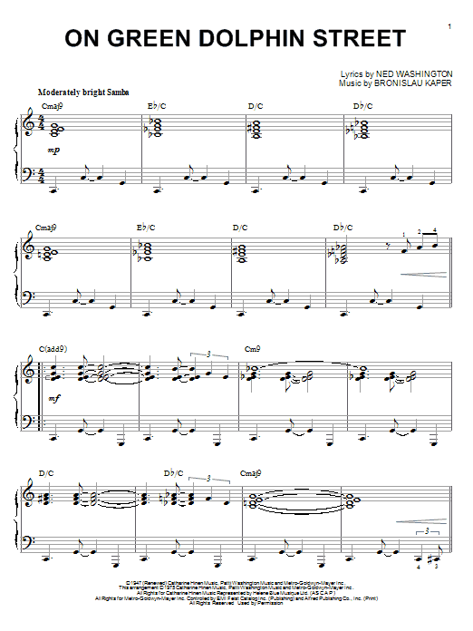 Miles Davis On Green Dolphin Street Sheet Music Notes & Chords for Piano - Download or Print PDF