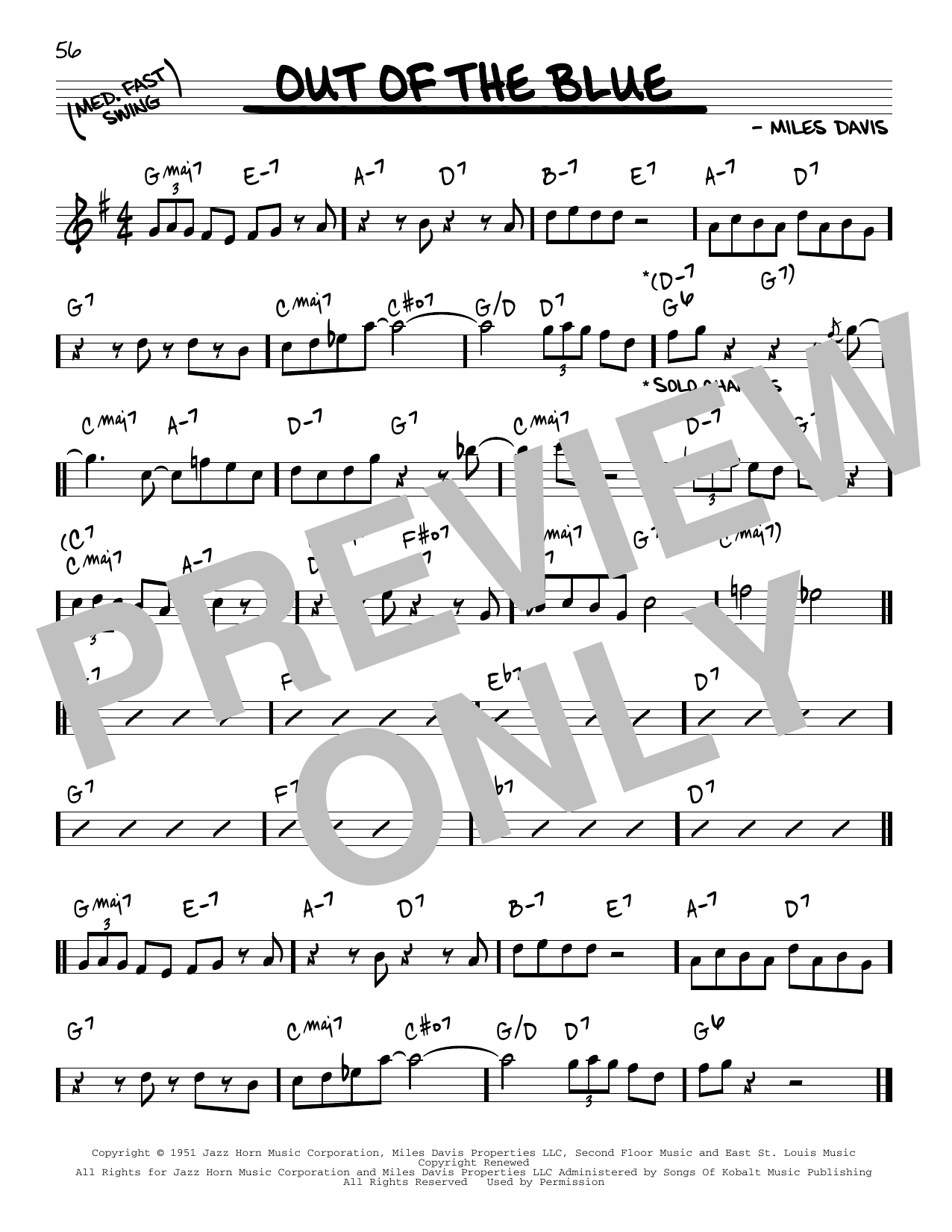 Miles Davis Out Of The Blue Sheet Music Notes & Chords for Real Book – Melody & Chords - Download or Print PDF