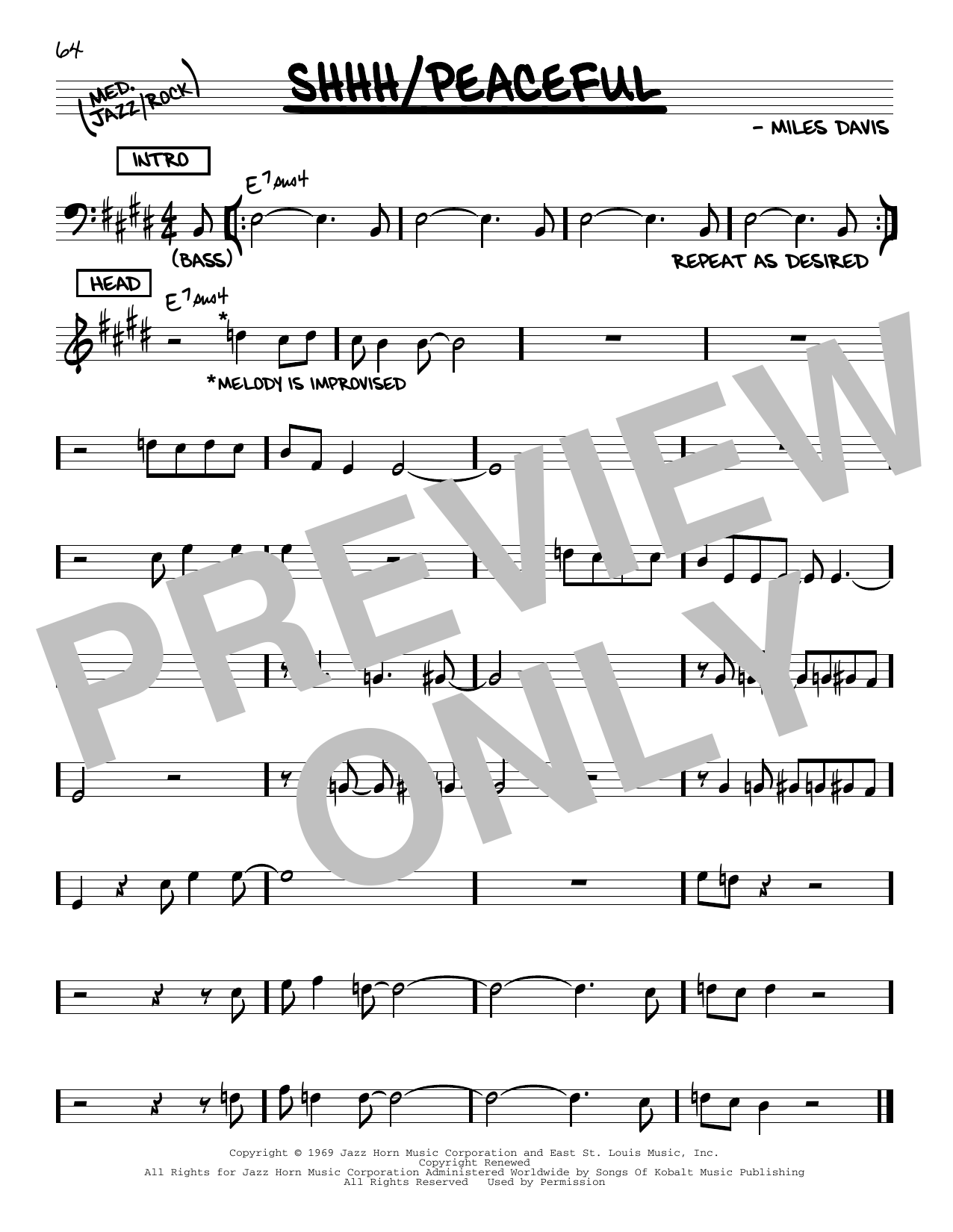 Miles Davis Shhh/Peaceful Sheet Music Notes & Chords for Real Book – Melody & Chords - Download or Print PDF