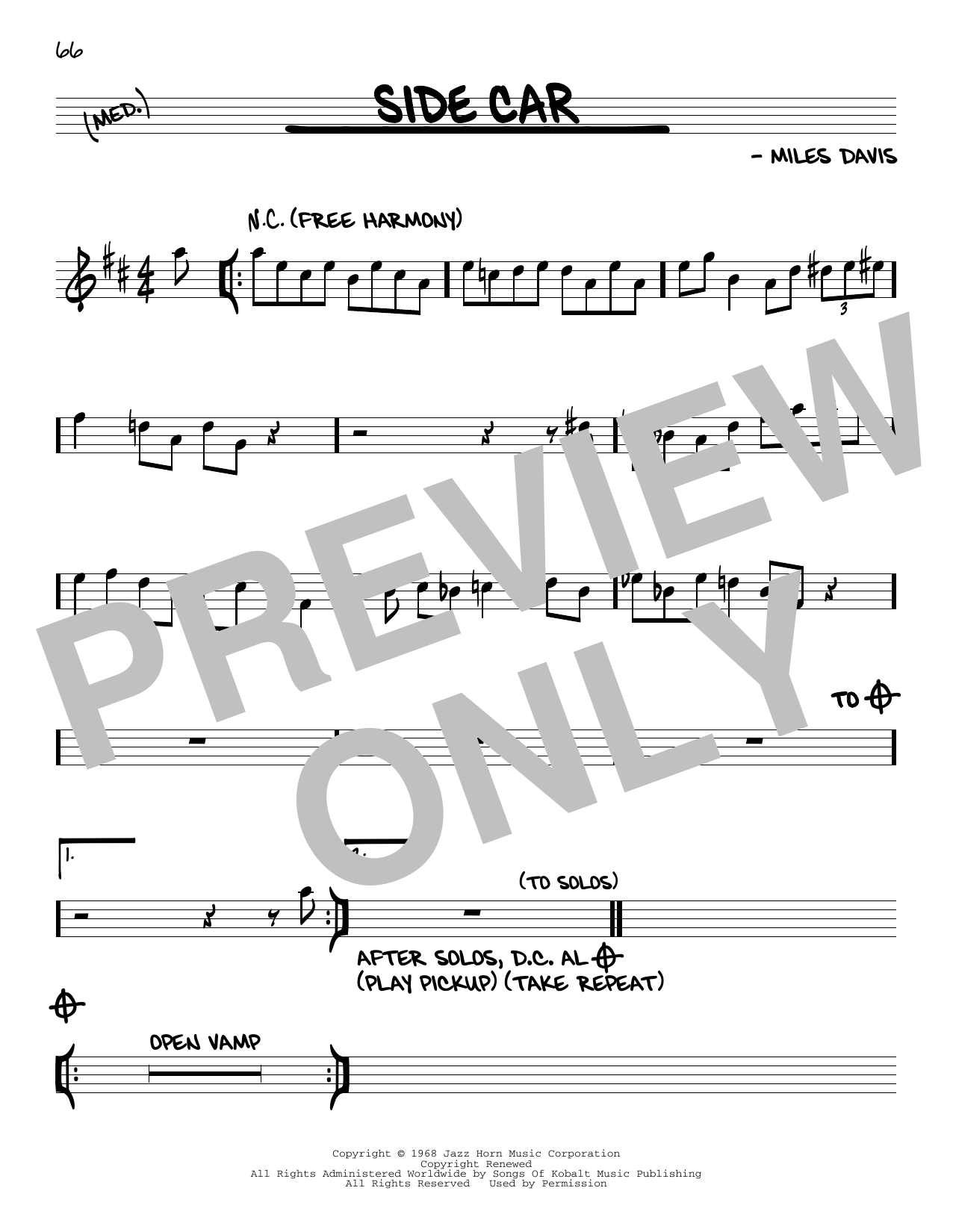 Miles Davis Side Car Sheet Music Notes & Chords for Real Book – Melody & Chords - Download or Print PDF