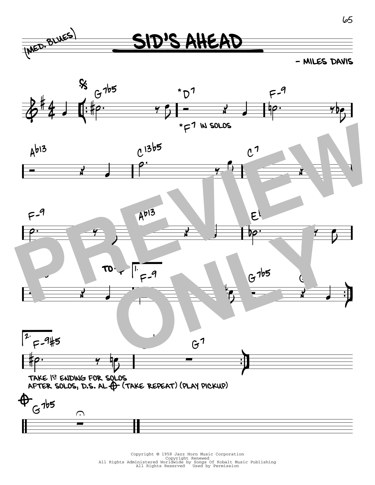 Miles Davis Sid's Ahead Sheet Music Notes & Chords for Real Book – Melody & Chords - Download or Print PDF