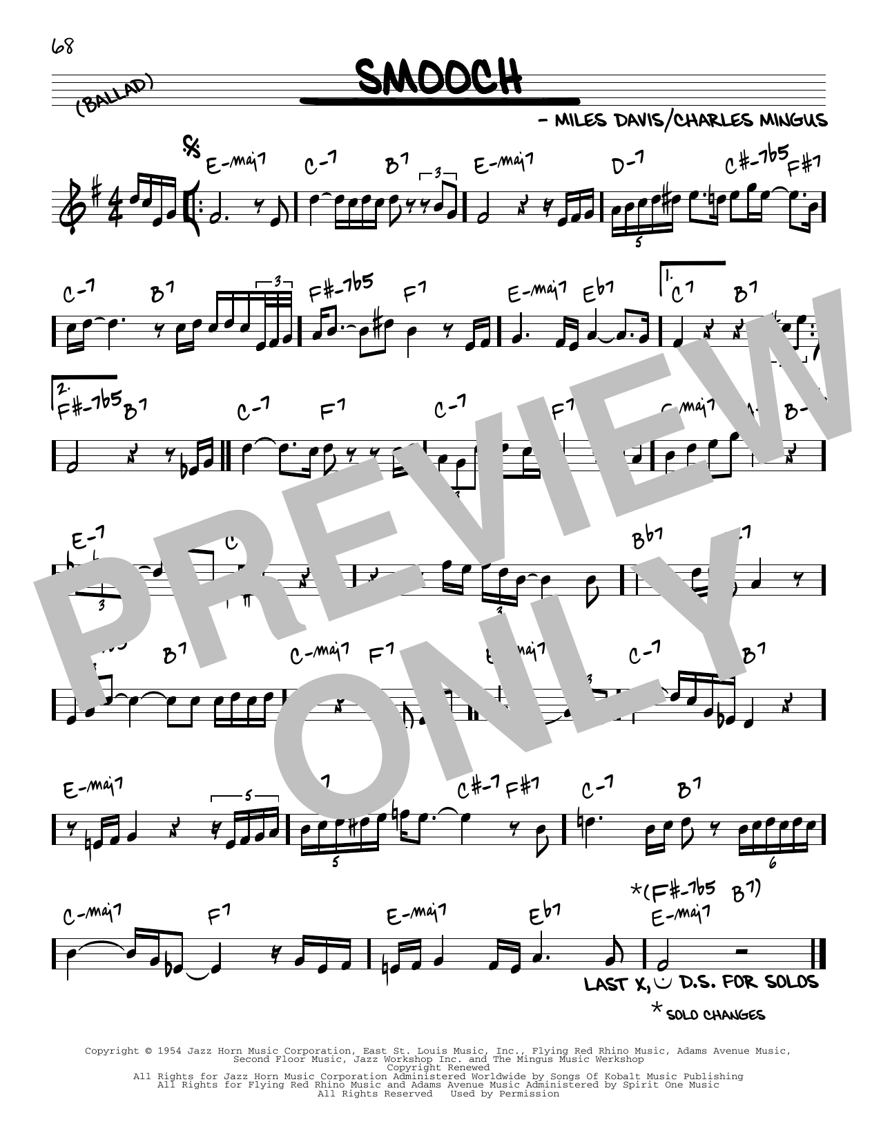 Miles Davis Smooch Sheet Music Notes & Chords for Real Book – Melody & Chords - Download or Print PDF