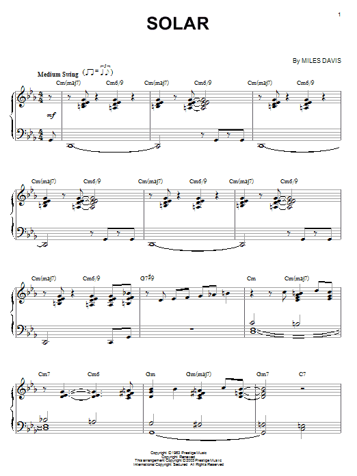 Miles Davis Solar Sheet Music Notes & Chords for Trumpet Transcription - Download or Print PDF