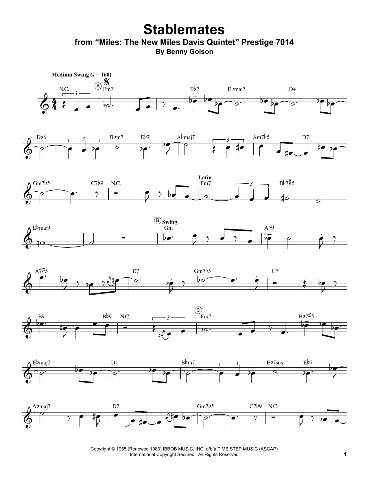 Miles Davis Stablemates Sheet Music Notes & Chords for Trumpet Transcription - Download or Print PDF