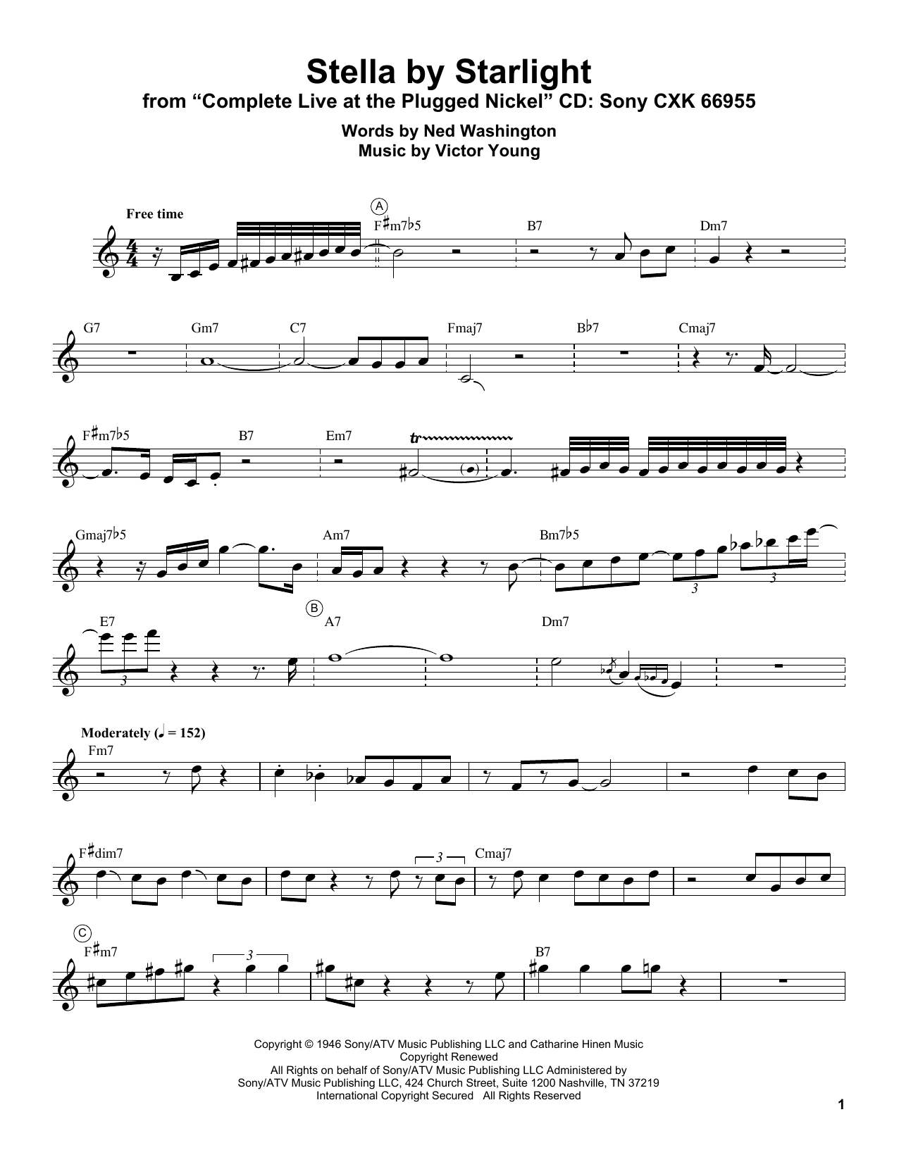 Miles Davis Stella By Starlight Sheet Music Notes & Chords for Trumpet Transcription - Download or Print PDF