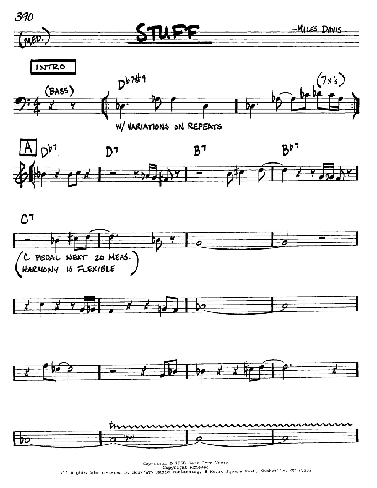 Miles Davis Stuff Sheet Music Notes & Chords for Trumpet Transcription - Download or Print PDF