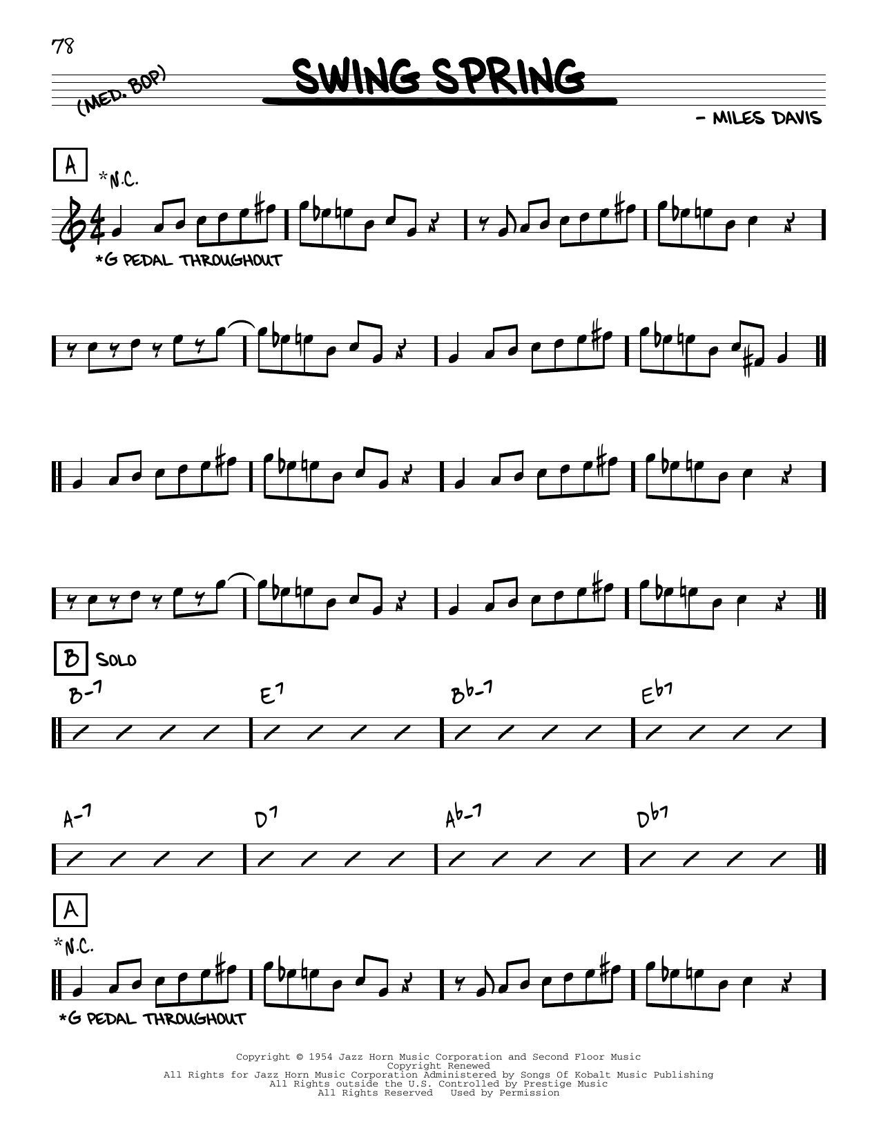 Miles Davis Swing Spring Sheet Music Notes & Chords for Real Book – Melody & Chords - Download or Print PDF