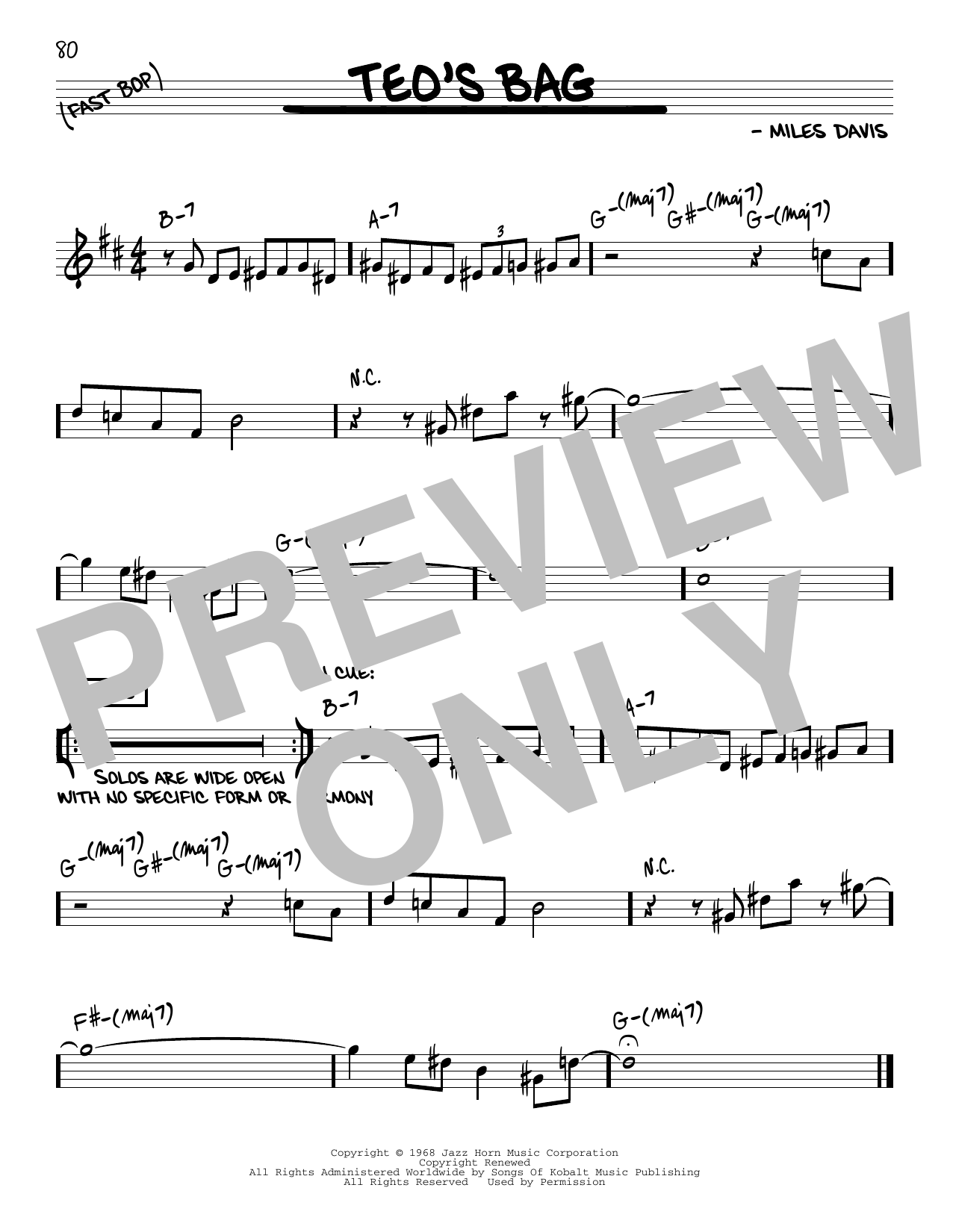 Miles Davis Teo's Bag Sheet Music Notes & Chords for Real Book – Melody & Chords - Download or Print PDF